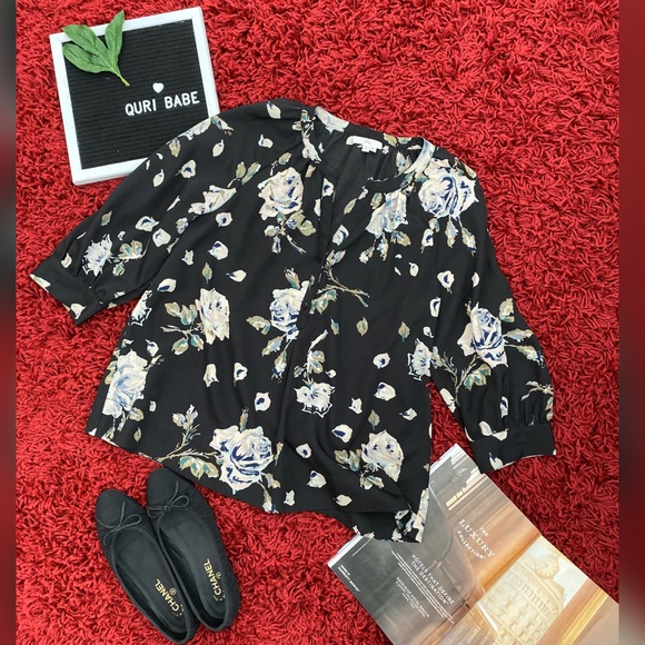 💯Auth JOIE Floral Pattern 3/4 Sleeves Peasant Top - Picture 1 of 4